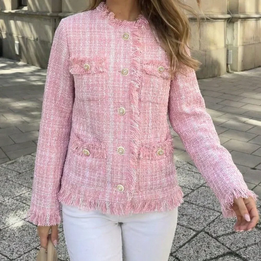Pink Elegant Women's Tassel Fitted Jacket - Picture 10 of 10